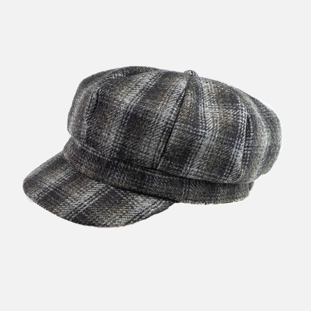 Checked Wool Look Winter Baker Boy Peak Cap.: Orange