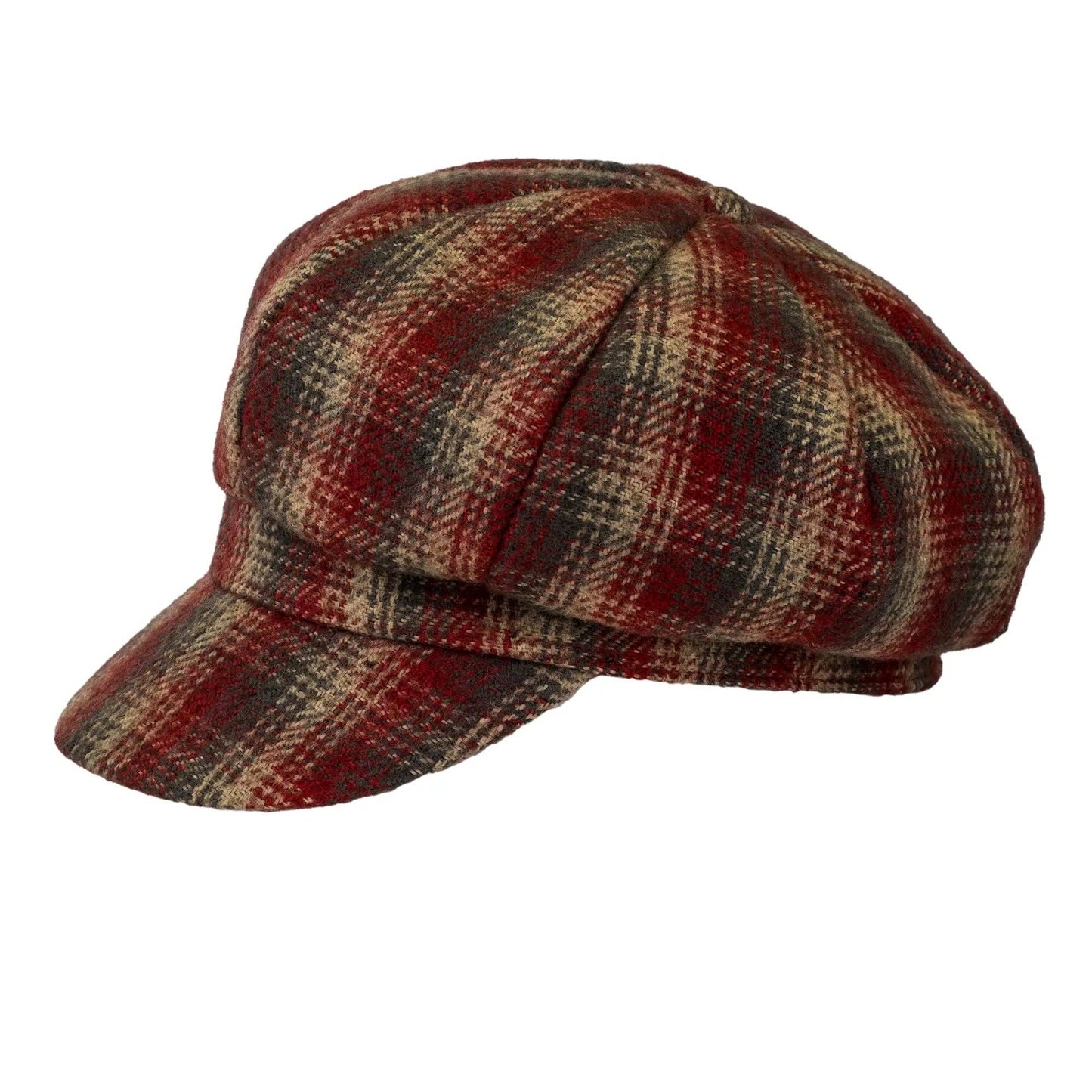 Checked Wool Look Winter Baker Boy Peak Cap.: Orange