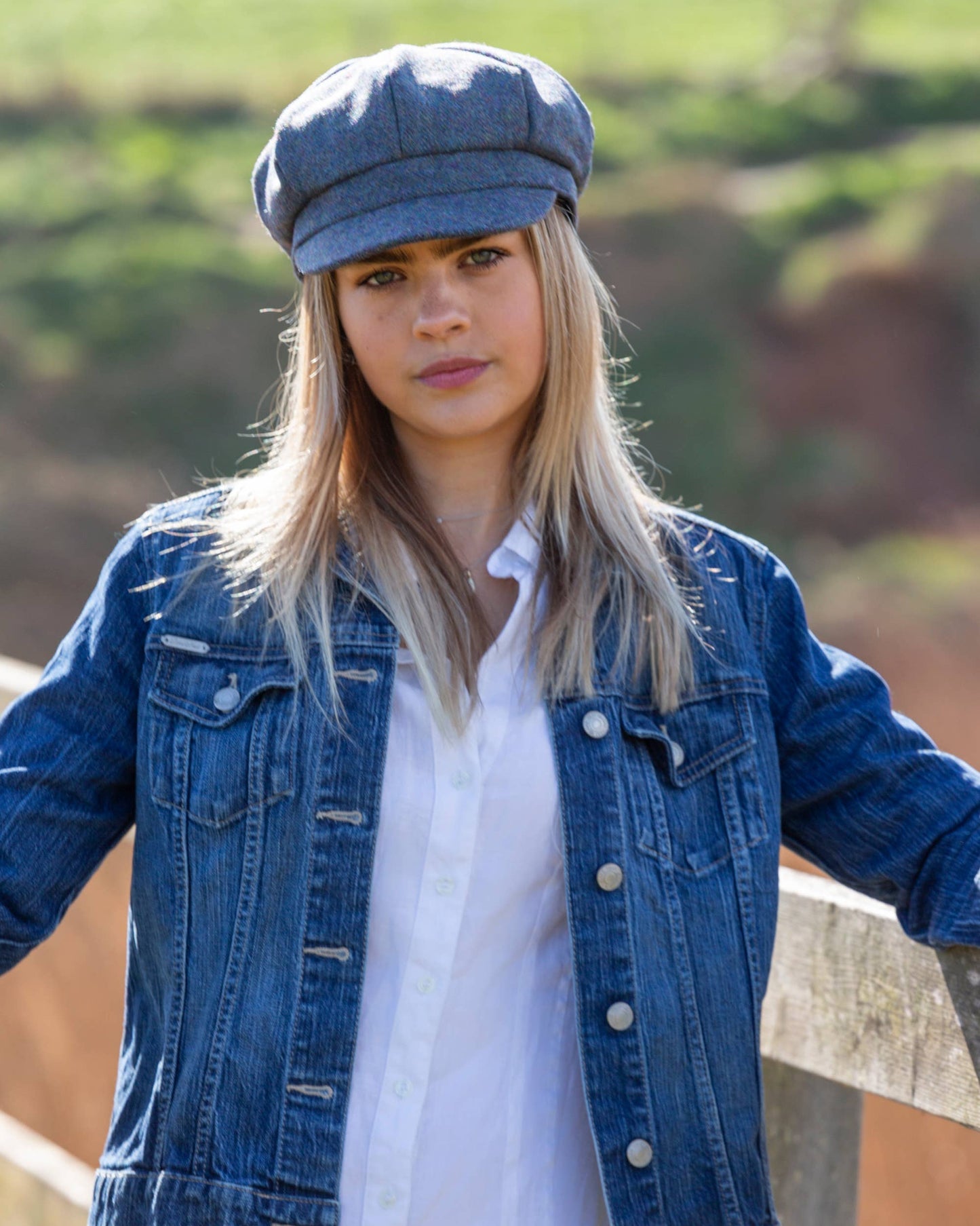 Tweed Wool Baker Boy Cap: Navy