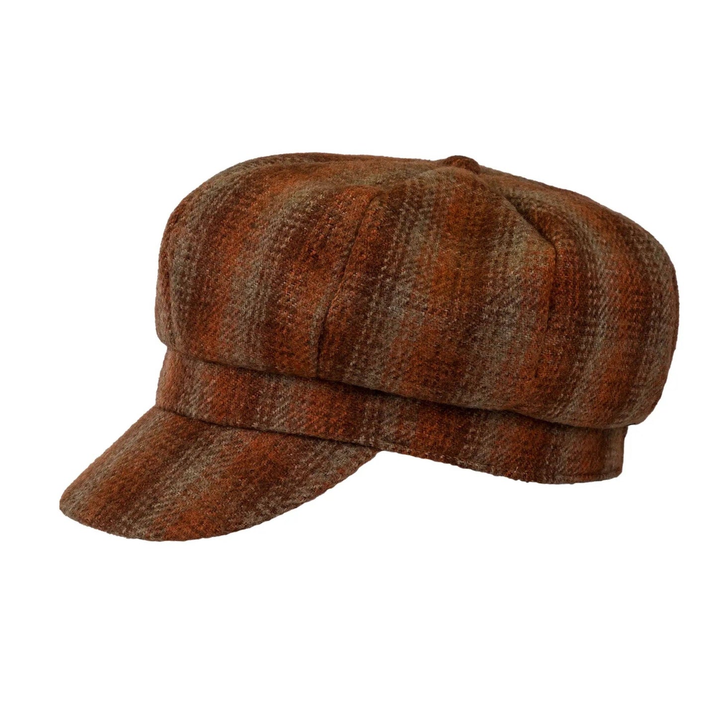 Checked Wool Look Winter Baker Boy Peak Cap.: Orange