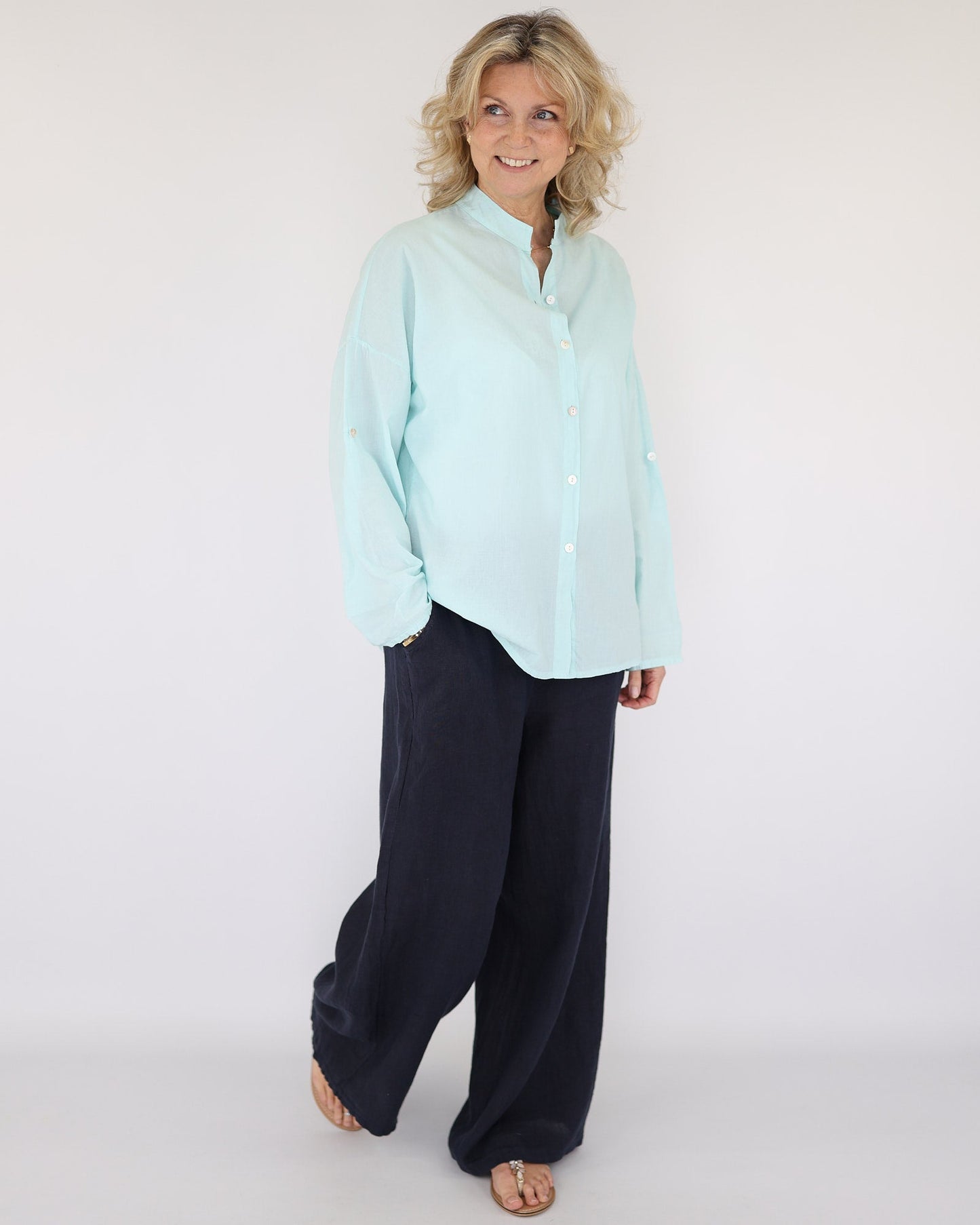 Wide Straight Leg Linen Trousers