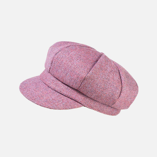 Tweed Wool Baker Boy Cap: Raspberry