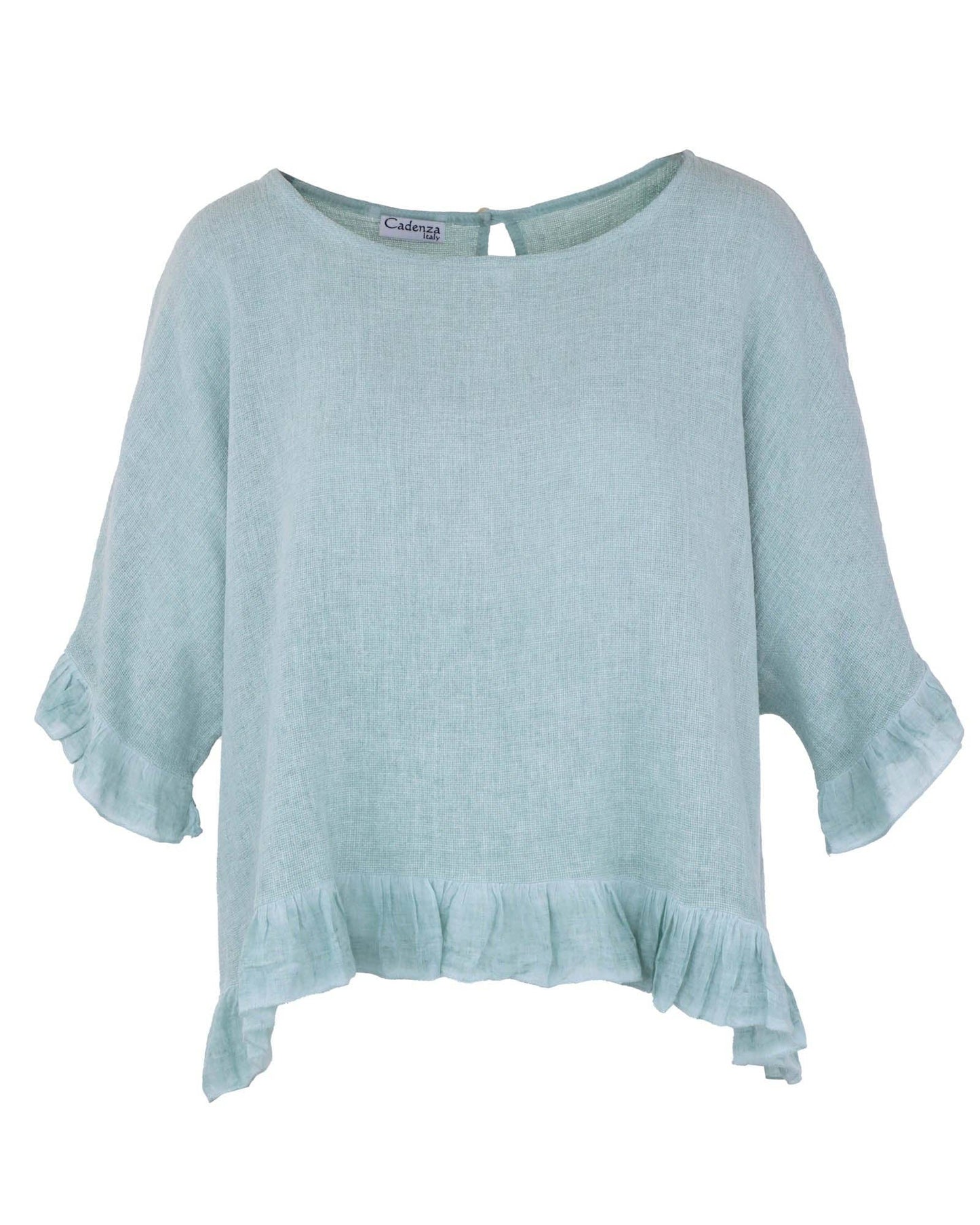 Linen and Cotton Blend Frill Top