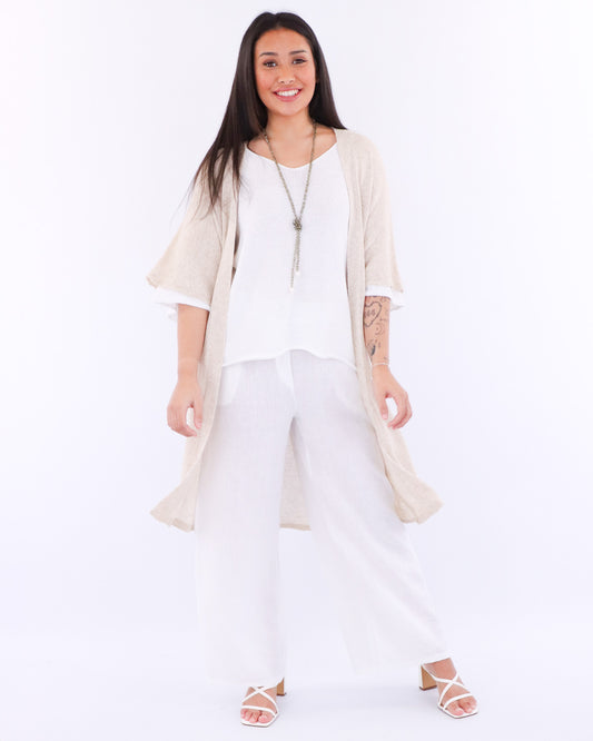 Cotton Blend Long Kimono